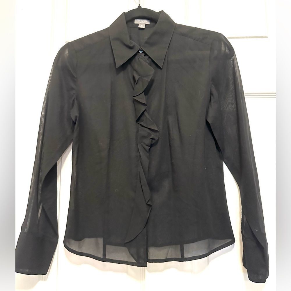 Ann Taylor Black Ruffle Button Down Shirt